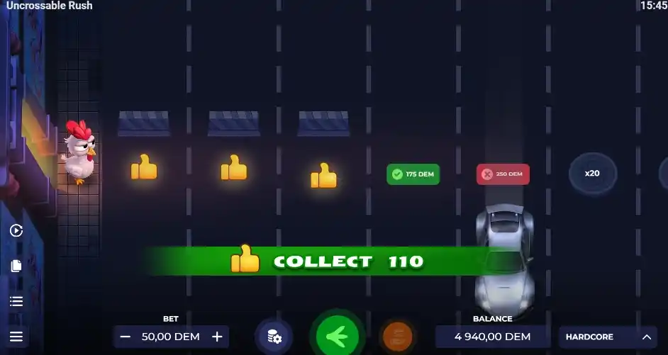 Niveles de riesgo y dificultad en Uncrossable Rush